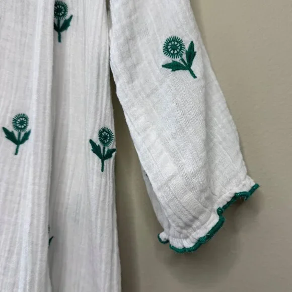 PINK CHICKEN Embroidered Cotton Ava Dress Girls 5 White & Green Boho Beach Cover - Picture 5 of 9